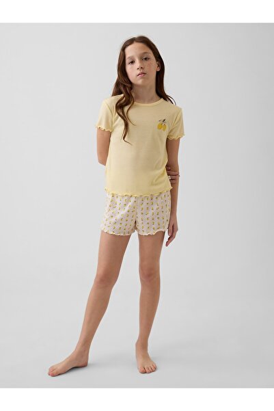 GAP Kız Çocuk Sarı Recycle Fitilli Şort Pijama Takımı