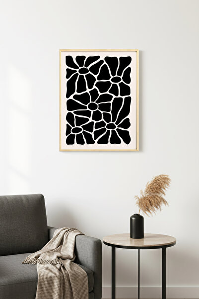huhuli Tablou retro cu ramă din lemn natural - Model abstract alb-negru |   h...