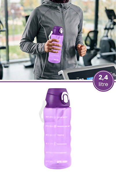 Flora 2,4 Litre Zaman Çizelgeli Motivasyon Su Matarası, Pipetli Sızdırmaz Fit...