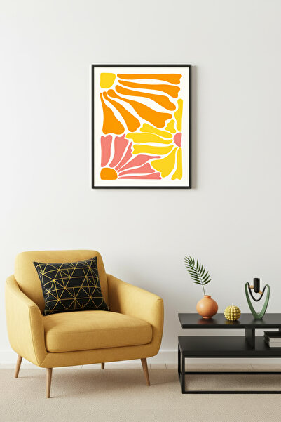 huhuli Αφηρημένη ρετρό ζωγραφική με φυσικό ξύλινο πλαίσιο - Ζωηρό πορτοκαλί κ...