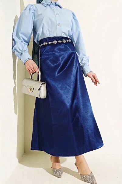 MODAM HİFA Γυναικεία κομψή γυαλιστερή σατέν φούστα με ελαστική μέση και μάξι ...