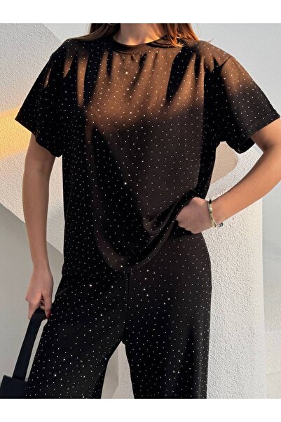 alenmoda Stoned T-Shirt Crew Neck Oysho Fabric Tracksuit Set