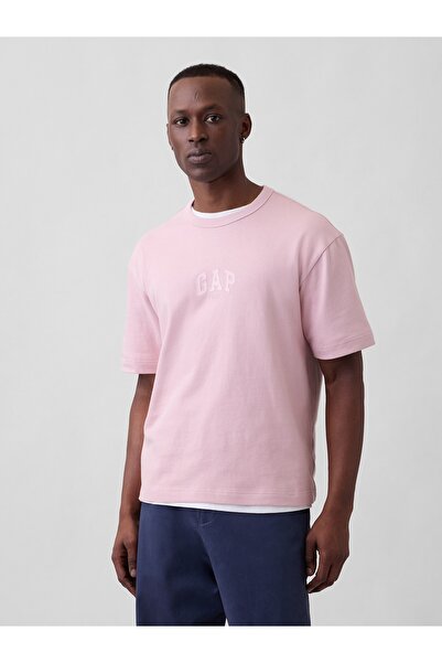 GAP Erkek Açık Pembe Heavyweight Relaxed 1969 Logo Crop T-shirt