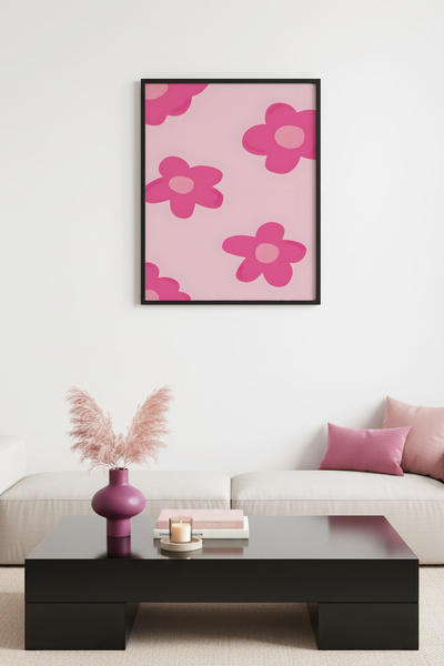 huhuli Ρετρό πίνακας με φυσικό ξύλινο πλαίσιο με λουλούδια - Παστέλ ροζ σχέδι...