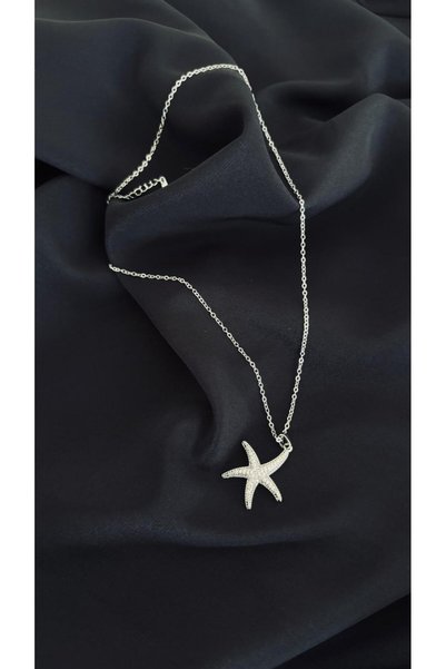 mirvia Women's Starfish Figured Zircon Stone Gold & Silver Color Stainless Steel Necklace