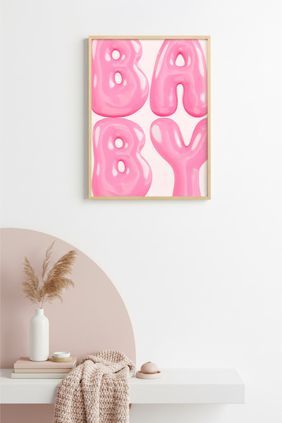 huhuli Πίνακας με ροζ γράμματα του αλφαβήτου με φυσικό ξύλινο πλαίσιο - Ρετρό...