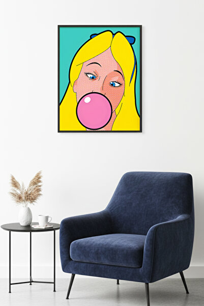 huhuli Πίνακας πορτρέτου Pop Art με φυσικό ξύλινο πλαίσιο - Ροζ & Κίτρινο |  ...