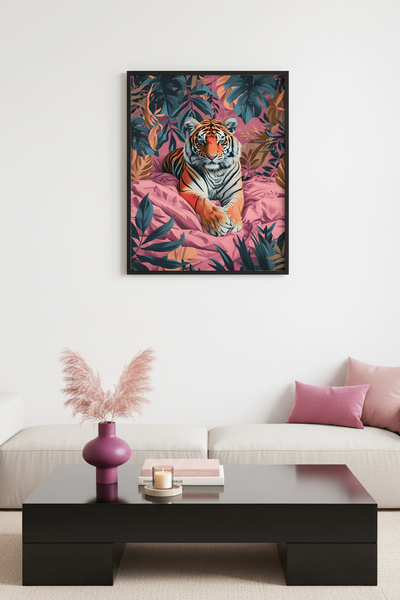 huhuli Ρετρό πίνακας με φυσικό ξύλινο πλαίσιο - Ζωηρό πορτρέτο τίγρης - Θέμα ...