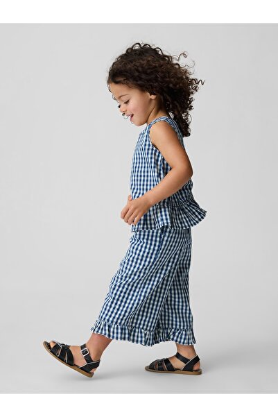 GAP Kız Bebek Mavi Gingham Denim Ruffle-Hem Outfit Set
