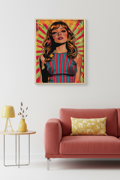 huhuli Πίνακας πορτρέτου Pop Art με φυσικό ξύλινο πλαίσιο - Ζωντανά χρώματα |...