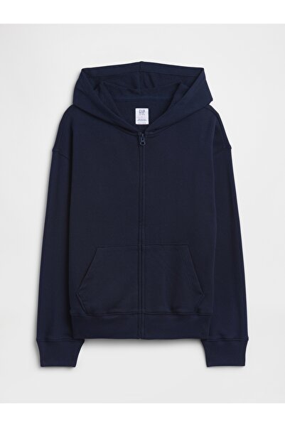 GAP Erkek Çocuk Lacivert Kids Rahat Fransız Havlu Kumaş Fermuarlı Sweatshirt