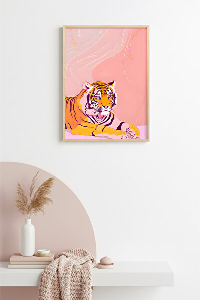 huhuli Ρετρό ζωγραφική με θέμα την τίγρη με φυσικό ξύλινο πλαίσιο - Ζωντανή π...