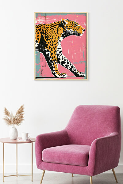 huhuli Επιτραπέζια ζωγραφιά με σχέδιο λεοπάρδαλης με φυσικό ξύλινο πλαίσιο - ...