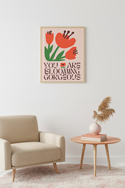 huhuli Πίνακας Pop Art με φυσικό ξύλινο πλαίσιο και λουλουδάτο ρετρό σχέδιο -...