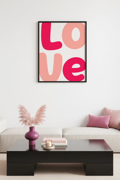 huhuli Πίνακας με γραφή  "Pop Art Love " με φυσικό ξύλινο πλαίσιο - Ρετρό ροζ...