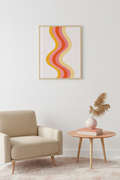 huhuli Tablou retro cu ramă din lemn natural - Model abstract cu valuri - Ton...