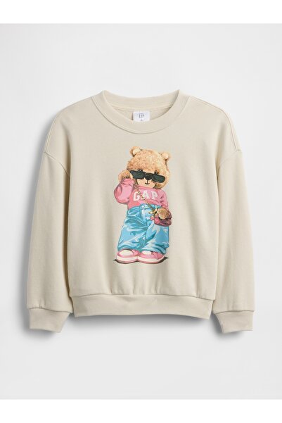GAP Kız Bebek Bej Logo Fransız Havlu Kumaş Sweatshirt