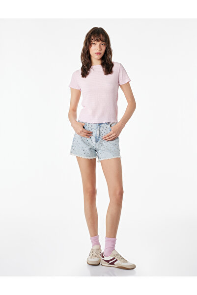 Koton Μπλουζάκι με κοντό μανίκι και λαιμόκοψη σκάφους από μείγμα βισκόζης