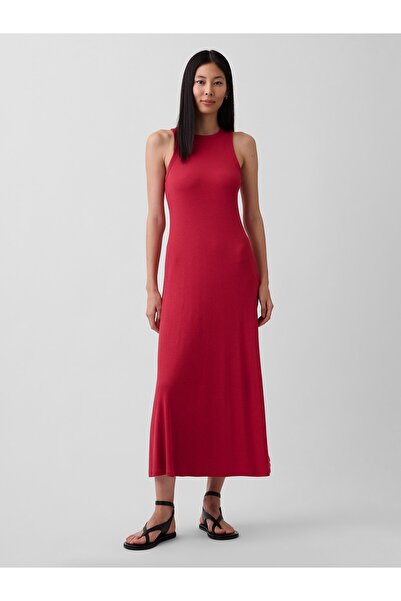 GAP Kadın Koyu Kırmızı Modern Fitilli Shelf-Bra Maxi Elbise