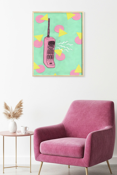 huhuli Πίνακας ζωγραφικής με σχέδιο τηλεφώνου Pop Art με φυσικό ξύλινο πλαίσι...