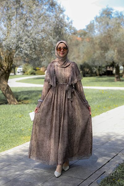 Nissra Ankanoor Φόρεμα με βολάν στους ώμους από ψηφιακό σιφόν 145 εκ. ANKA265146