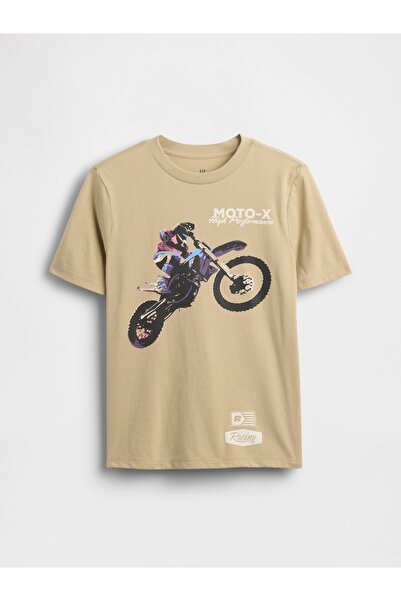 GAP Erkek Çocuk Açık Kahverengi Grafik Baskılı T-Shirt