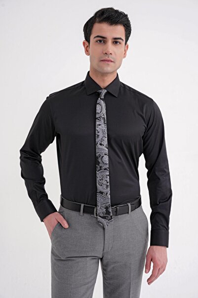 Efor Men's Slim Fit Black Shirt Gk 752
