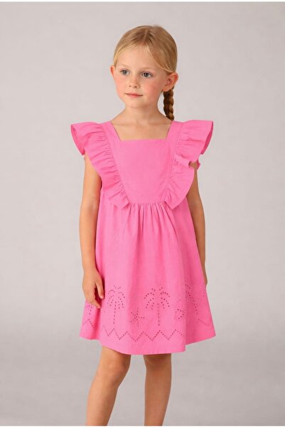 MAYORAL Li̇mi̇ Girl's Soft Textured Back and Embroidery Detailed Summer Dress