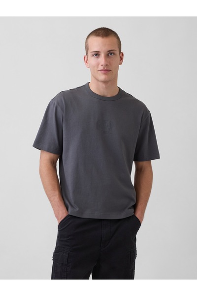 GAP Erkek Gri Heavyweight Relaxed 1969 Logo Crop T-shirt