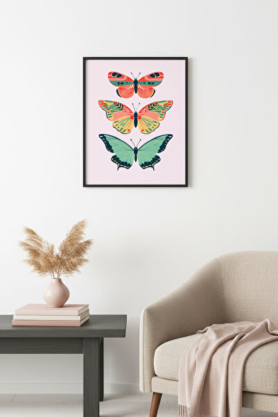 huhuli Ρετρό πίνακας με φυσικό ξύλινο πλαίσιο - Μοτίβο πεταλούδας |   huhu2690