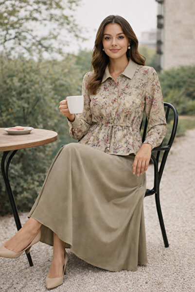 FUAT GÜRSEN Σετ με φλοράλ σχέδια, μπουφάν και φούστα με κορδόνι στη μέση