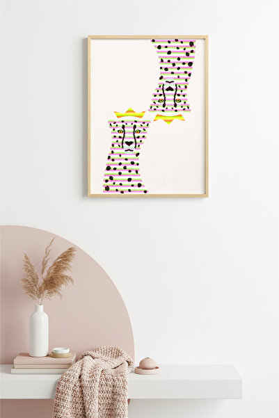 huhuli Ρετρό πίνακας με φυσικό ξύλινο πλαίσιο - Αφηρημένο ποπ αρτ με μοτίβο λ...