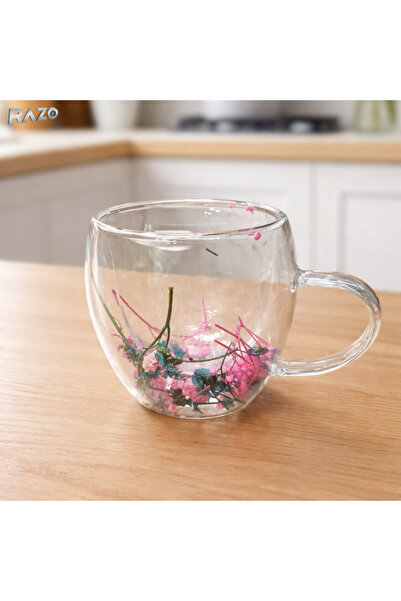 Razo Γυάλινη κούπα διπλού τοιχώματος Fiore 250 ml, Φυσικά αποξηραμένα λουλούδ...