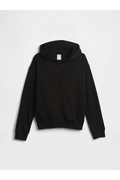 GAP Erkek Çocuk Siyah Kids Rahat Fransız Havlu Kumaş Fermuarlı Sweatshirt