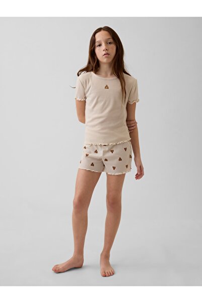 GAP Kız Çocuk Gri Recycled Fitilli Brannan Bear Pijama Şort Takım
