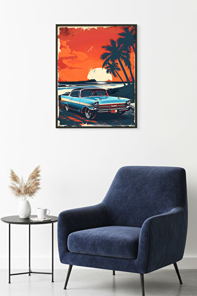 huhuli Επιτραπέζια ζωγραφιά με ρετρό σχέδια και φυσικό ξύλινο πλαίσιο - Τροπι...