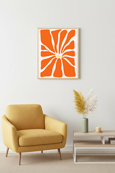 huhuli Ρετρό πίνακας ποπ αρτ με φυσικό ξύλινο πλαίσιο - Πορτοκαλί αφηρημένο σ...