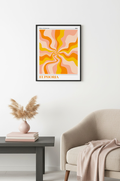 huhuli Ρετρό αφηρημένη ζωγραφική με κύματα με φυσικό ξύλινο πλαίσιο - Πορτοκα...