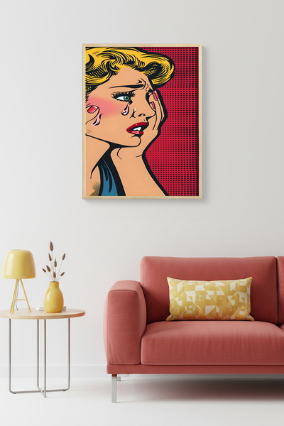 huhuli Πίνακας πορτρέτου Pop Art με φυσικό ξύλινο πλαίσιο - Κόκκινες αποχρώσε...