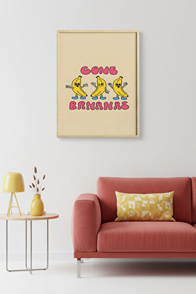 huhuli Πίνακας με μοτίβο μπανάνας με φυσικό ξύλινο πλαίσιο - Ποπ Αρτ σε ροζ α...