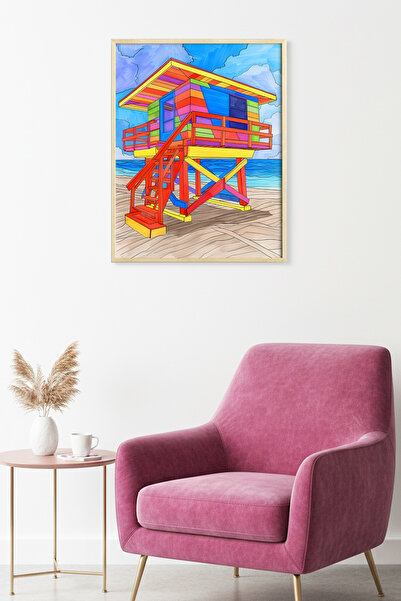 huhuli Ζωγραφική με ζωηρά χρώματα και γεωμετρικά σχέδια με φυσικό ξύλινο πλαί...