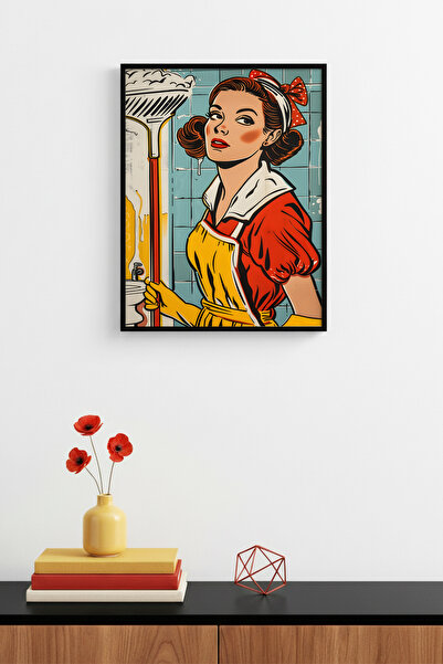 huhuli Πίνακας Pop Art Vintage με φυσικό ξύλινο πλαίσιο - Κόκκινοι και κίτριν...