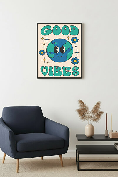 huhuli Πίνακας Pop Art World με φυσικό ξύλινο πλαίσιο - Good Vibes Retro |   ...