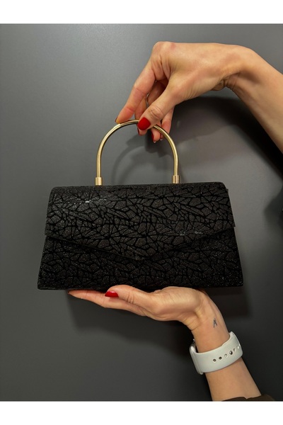 Melos Butik Γυναικεία μαύρη τσάντα χειρός και τσάντα με λουράκι με μεταλλική ...