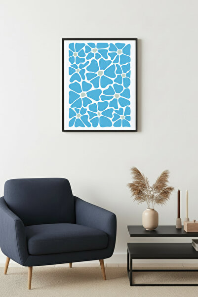 huhuli Tablou retro cu ramă din lemn natural - Model floral abstract albastru...