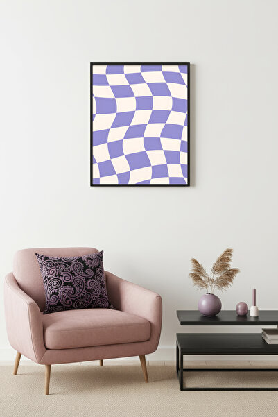 huhuli Ρετρό καρό πίνακας με φυσικό ξύλινο πλαίσιο - Κρεμ χρώματα λεβάντας | ...