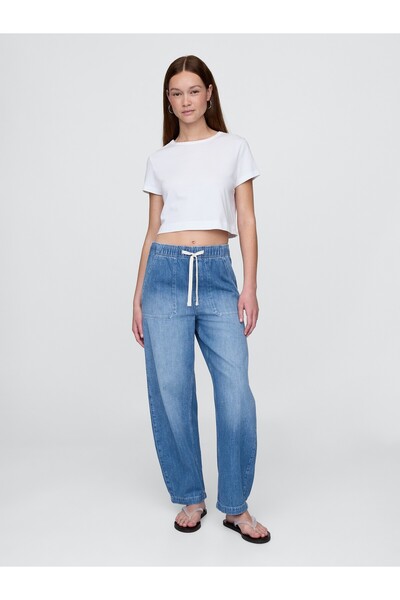 GAP Kadın Mavi High Rise Easy Barrel Jean Pantolon