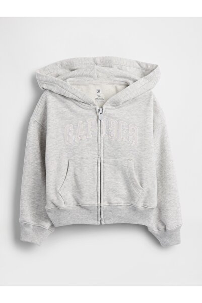 GAP Kız Bebek Gri VintageSoft Terry Fransız Havlu Logo Fermuarlı Sweatshirt