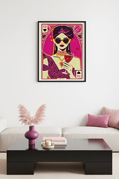 huhuli Ρετρό πίνακας ποπ αρτ με γυναικείο πορτρέτο με φυσικό ξύλινο πλαίσιο -...