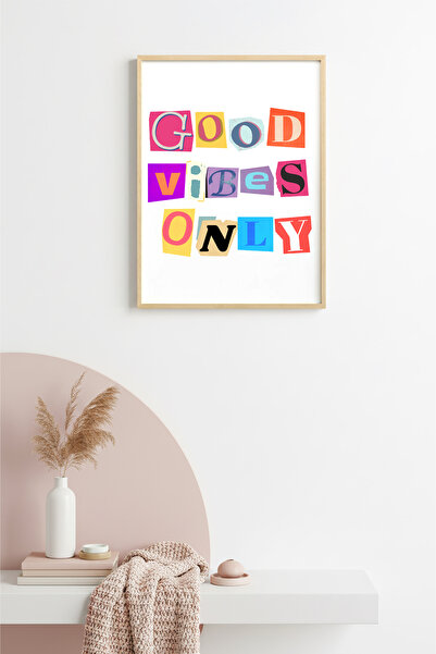huhuli Ρετρό πίνακας με φυσικό ξύλινο πλαίσιο - Τυπογραφία Good Vibes Only | ...